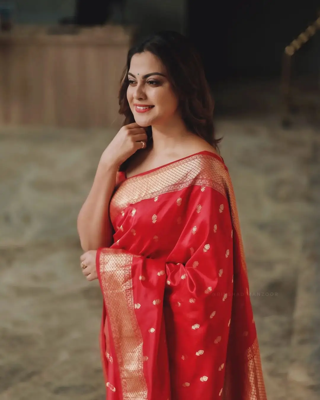 Anusree Nair In Beautiful Earrings Jewellery Red Saree Blouse